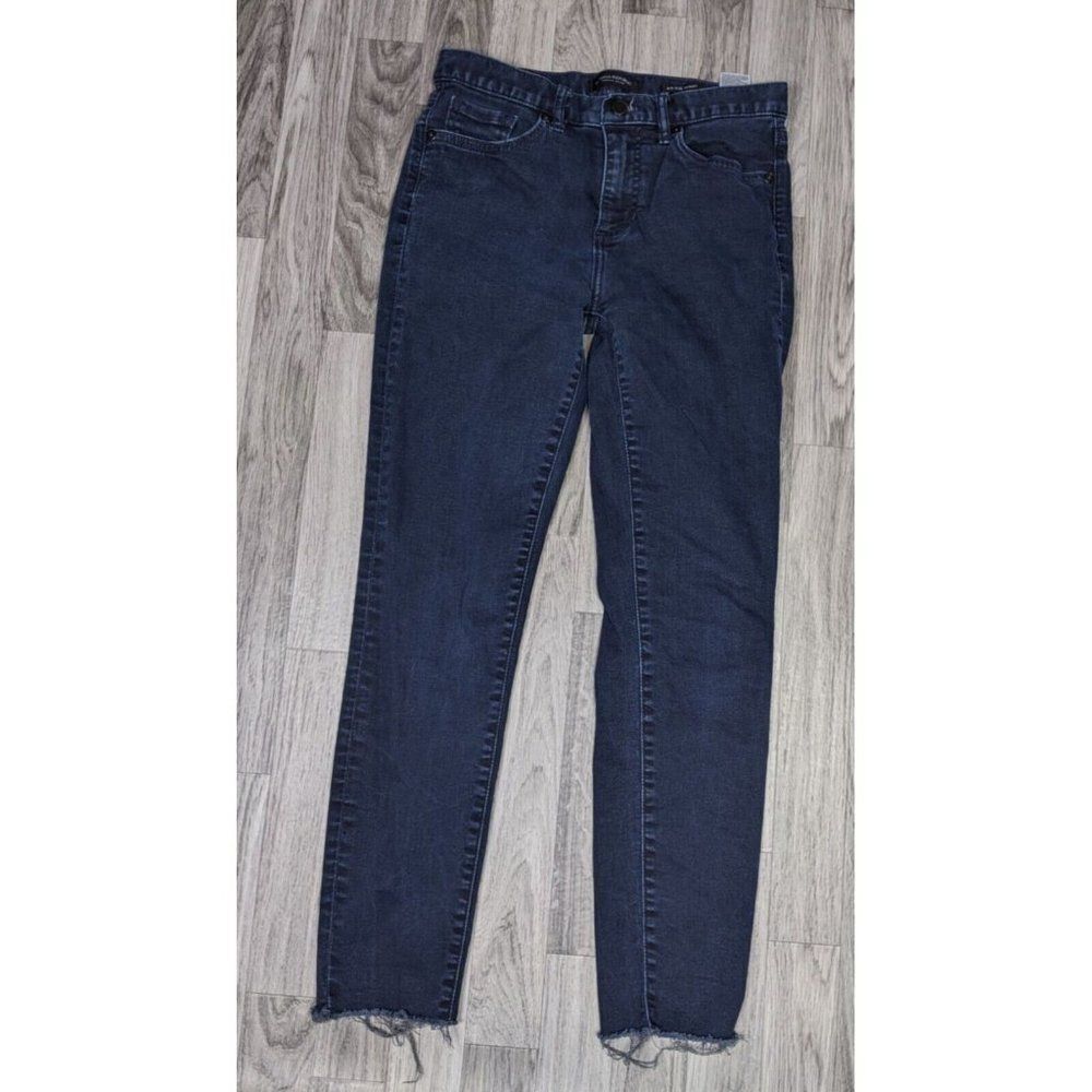 Banana Republic Womens Size 27 Mid Rise Skinny Fringe Hem Denim Blue Jeans